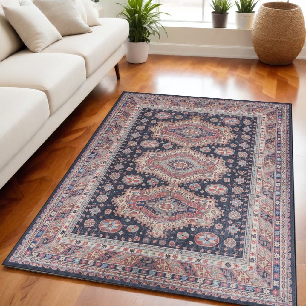 Late Power Loomed Distressed Non Skid Stain Resistant Low Pile Area Rug By HomeRoots - 84' X '60' X '0.2