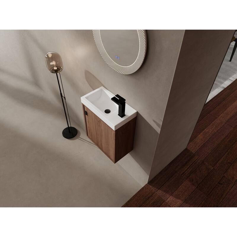 GDFStudio - Helsinki 18.5" Modern Wall-Mounted Bathroom Vanity Set with Resin Sink, Soft Closing Door & Antirust Hardware