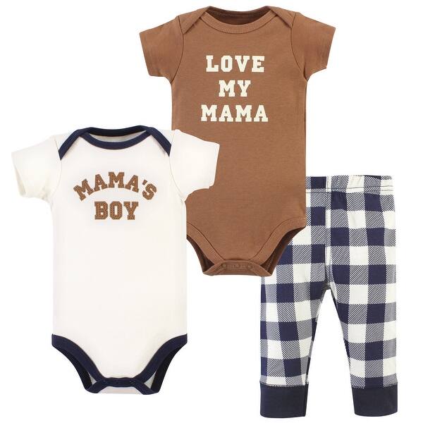slide 1 of 1, Hudson Baby Infant Boy Cotton Bodysuit and Pant Set, Brown Navy Mamas Boy Short-Sleeve 0-3 Months - Brown Navy Mamas Boy Short-Sleeve