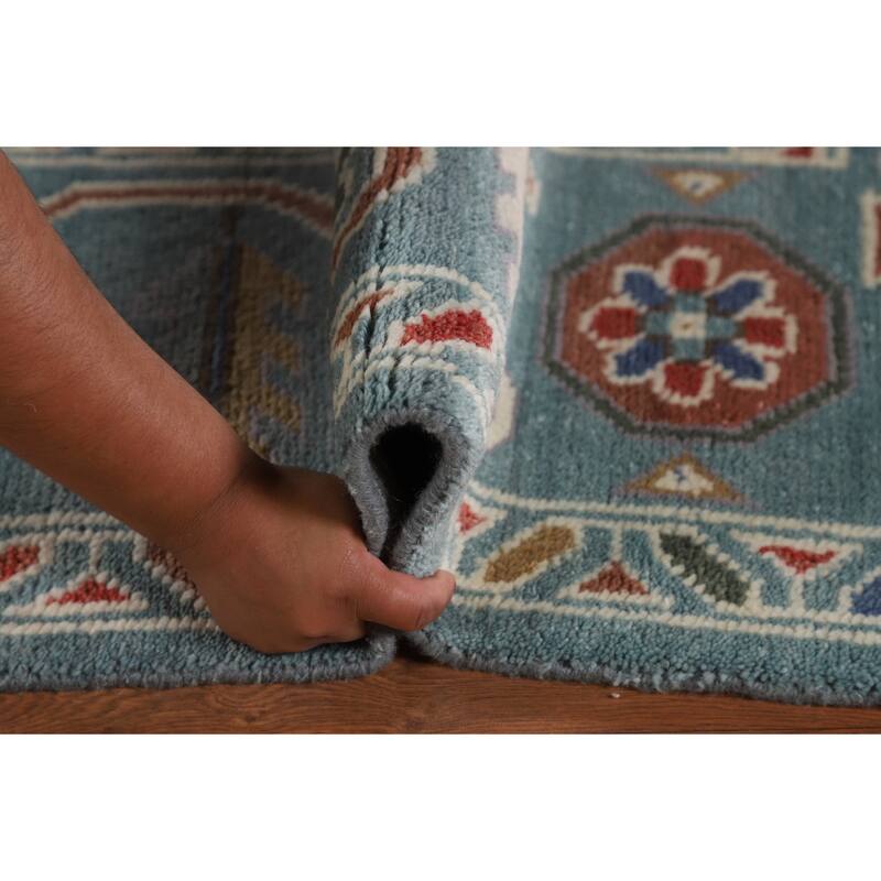 Floral Blue Oushak Oriental Area Rug Hand-Knotted Wool Carpet - 8'1"x 9'11"