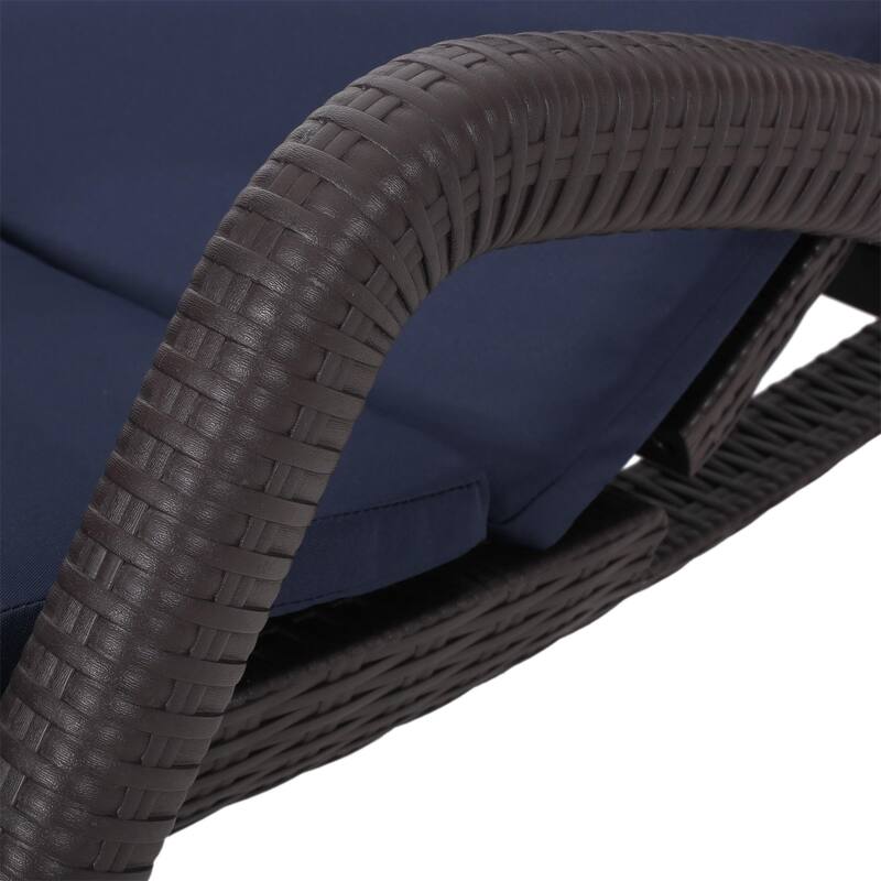 Outdoor polypropylene resin chaise lounge with armrests and cushions
