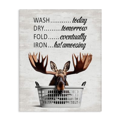 Stupell Sassy Moose & Laundry Canvas Wall Art Design By Lettered and Lined