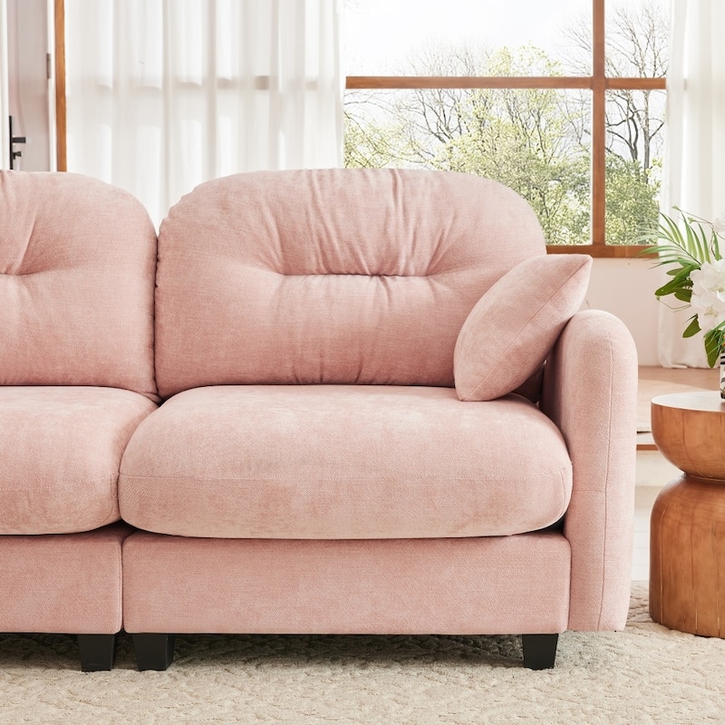 Chenille L-shaped Modular Flexible Combination Sectional Sofa with Wooden Base