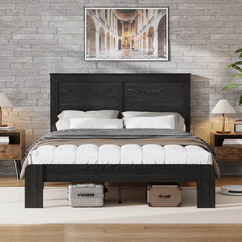 King Size Wood Platform Bed Frame With Large Under Bed Storage
