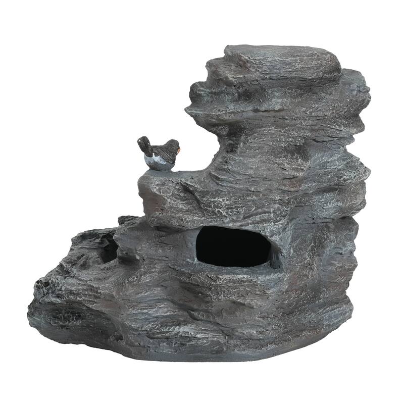 Christopher Knight Home - Hailey 4-Tiered Concrete Rock Waterfall Fountain Outdoor Garden Decor with LED Lights