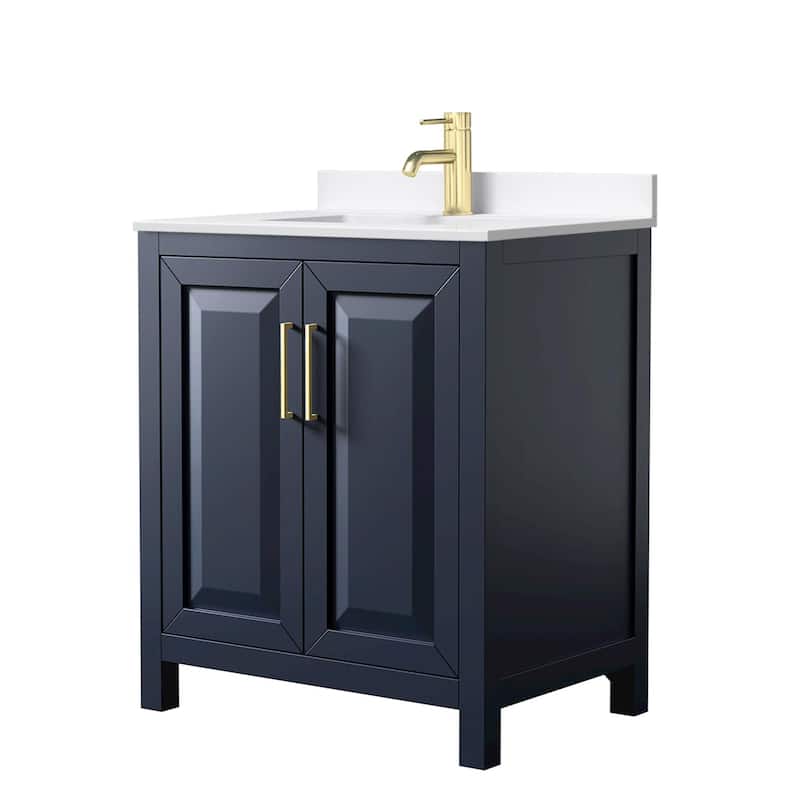 Wyndham Collection WCV252530S-QTZ-UNSMXX Daria 30" Free Standing - Dark Blue / White Quartz Top / Brushed Gold