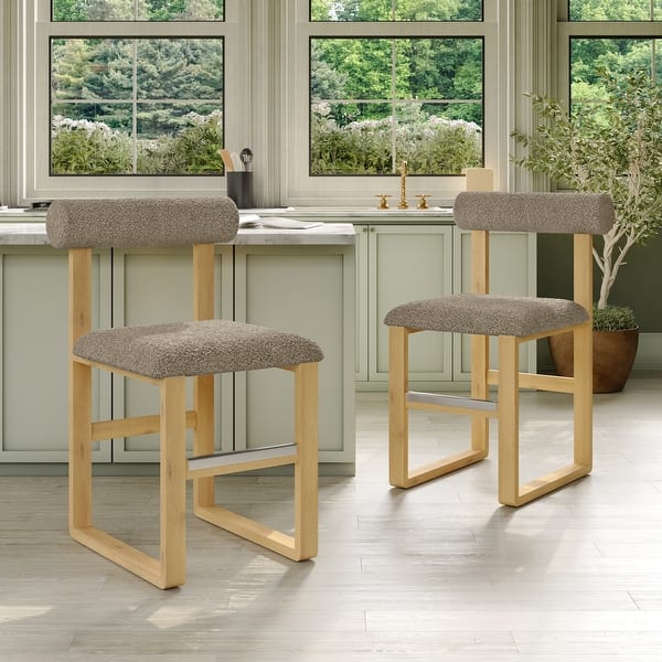 slide 2 of 37, Corvus Caen Teddy Fabric Bar Stools with Wood Legs (Set of 2)