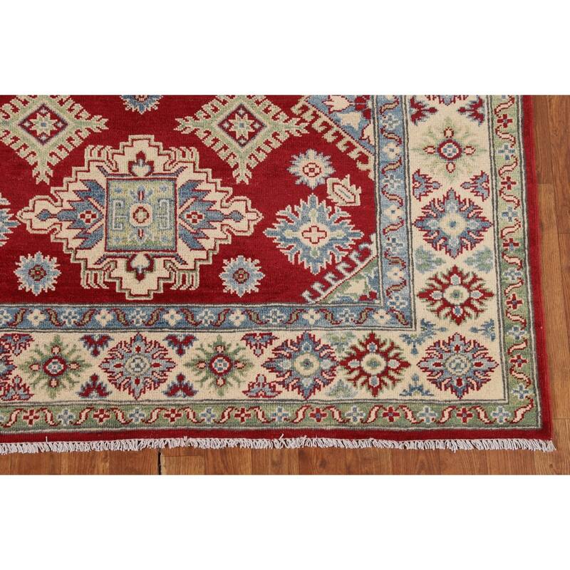 Traditional Kazak Area Rug Hand-Knotted Red Wool Carpet - 4'11" x 6'6"