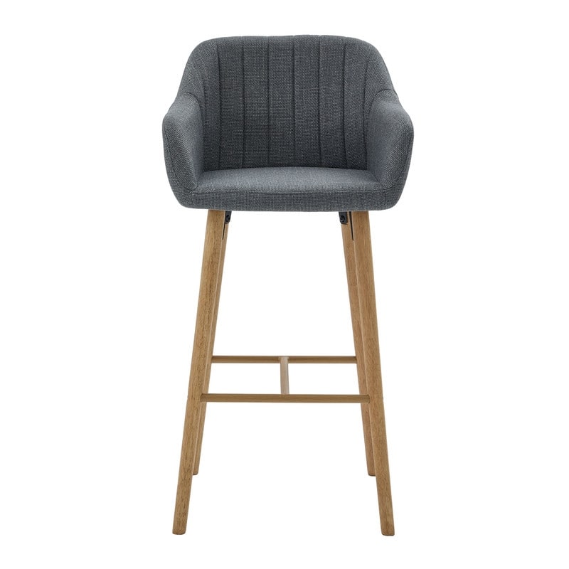 Linen Upholstered Ergonomically Designed Solid Wood Leg Tall Bar Stools(set of 2)