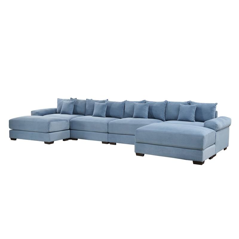 GDFStudio - Corduroy U-Shaped 4-Seater 167.6" Cloud Modular Sectional Couch with 2 Ottomans