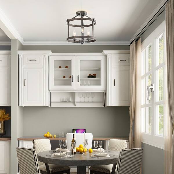 Lnc Farmhouse Rustic 3 Light Drum Semi Flush Mounts Foyer Kitchen Ceiling Lights On Sale Overstock 23440798 W12 2 Xh13 Brown