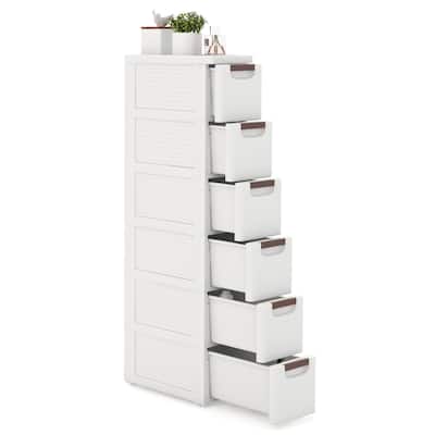 Gymax 6-Drawer Narrow Rolling Storage Cabinet w/ Pull Handles Built-in
