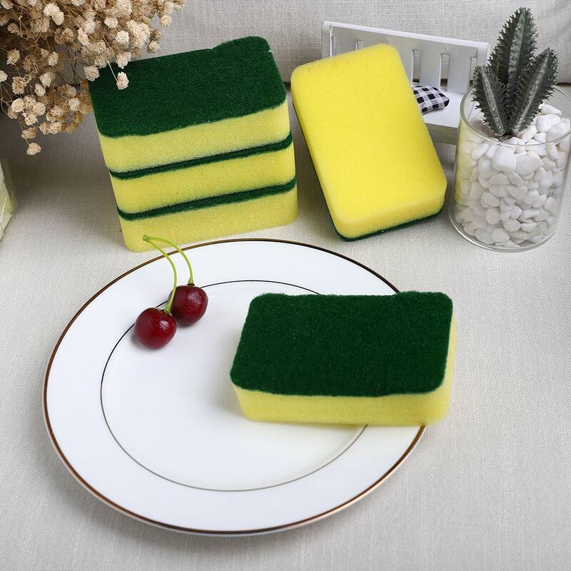 Sponge Rectangle Shape Kitchen Bowl Dish Cleaning Pad Sponge Scrubs - Yellow, Green