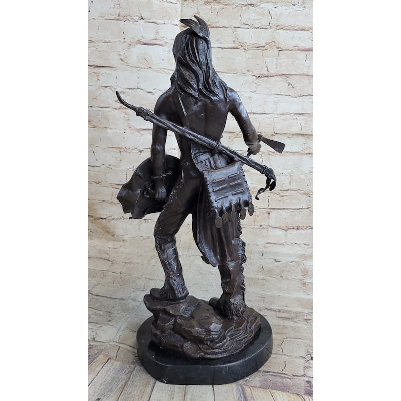 Native American Indian Warrior W/ Tomahawk - Bronze Metal Statue Sculpture Art
