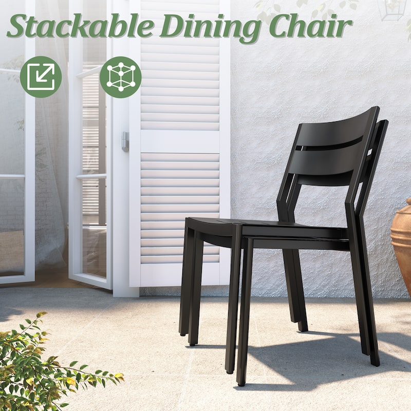 11PC Patio Outdoor Dining Set All-Aluminum Umbrella Hole Table wiht Stackable Chairs