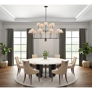 Artcraft Providence - 15-Light Chandelier - Black with Brushed Brass Accent - Fabric Shade