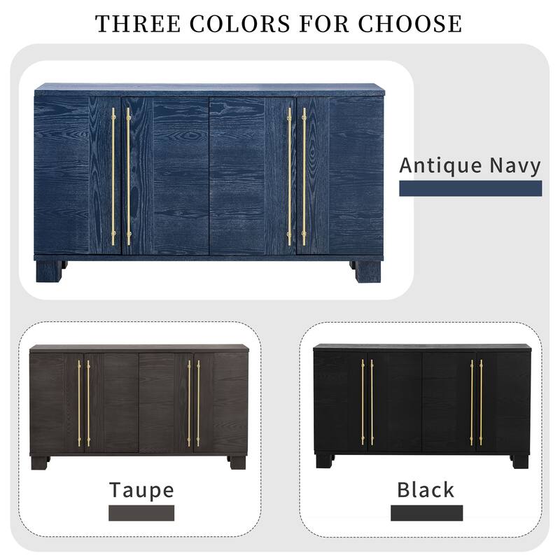 Traditional Style Wood Sideboard Buffet with Adjustable Shelves and Gold Handles