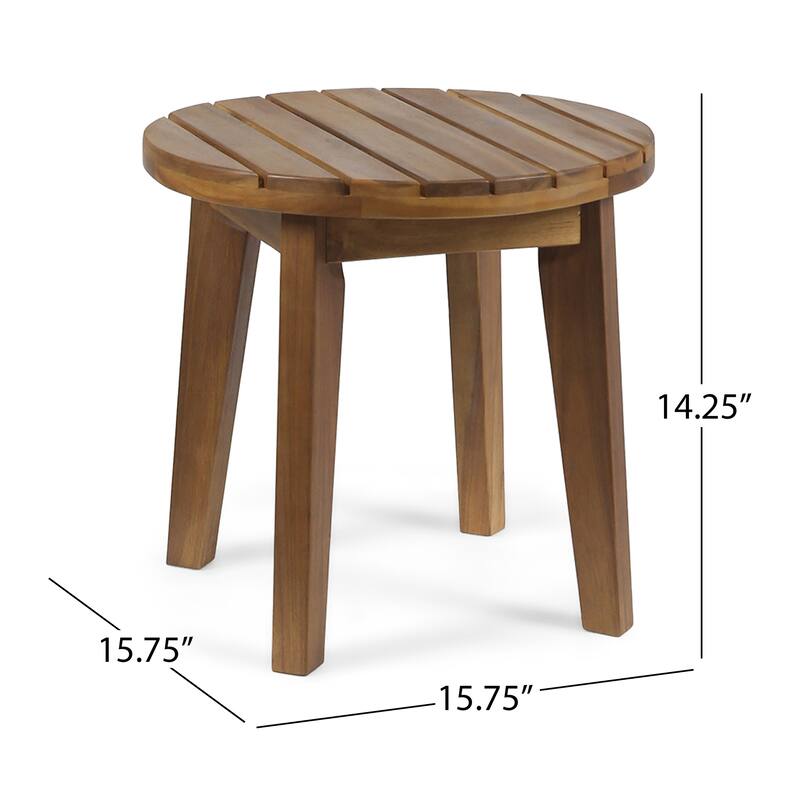Outdoor 16" Acacia Wood Side Table, Teak Finish - 6.61