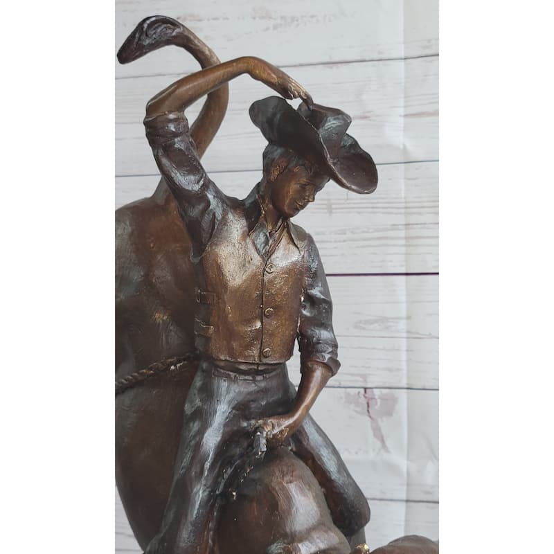 Rodeo Bull Rider Bronze Statue Sculpture Western Decor Art 24 Inches X 19 Inches