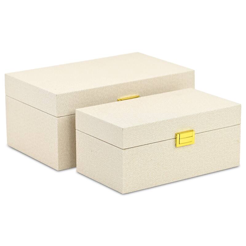 Araminta Set of 2 Rectangular Decorative Storage Boxes - Cream - N/A