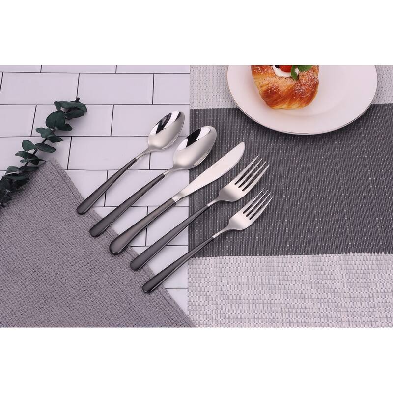20 Pc Flatware Set Silver With Black Handles - Service For 4