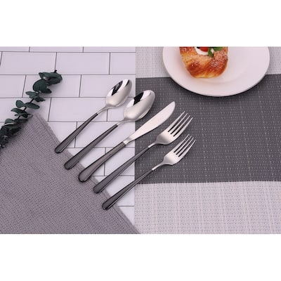 20 Pc Flatware Set Silver With Black Handles - Service For 4
