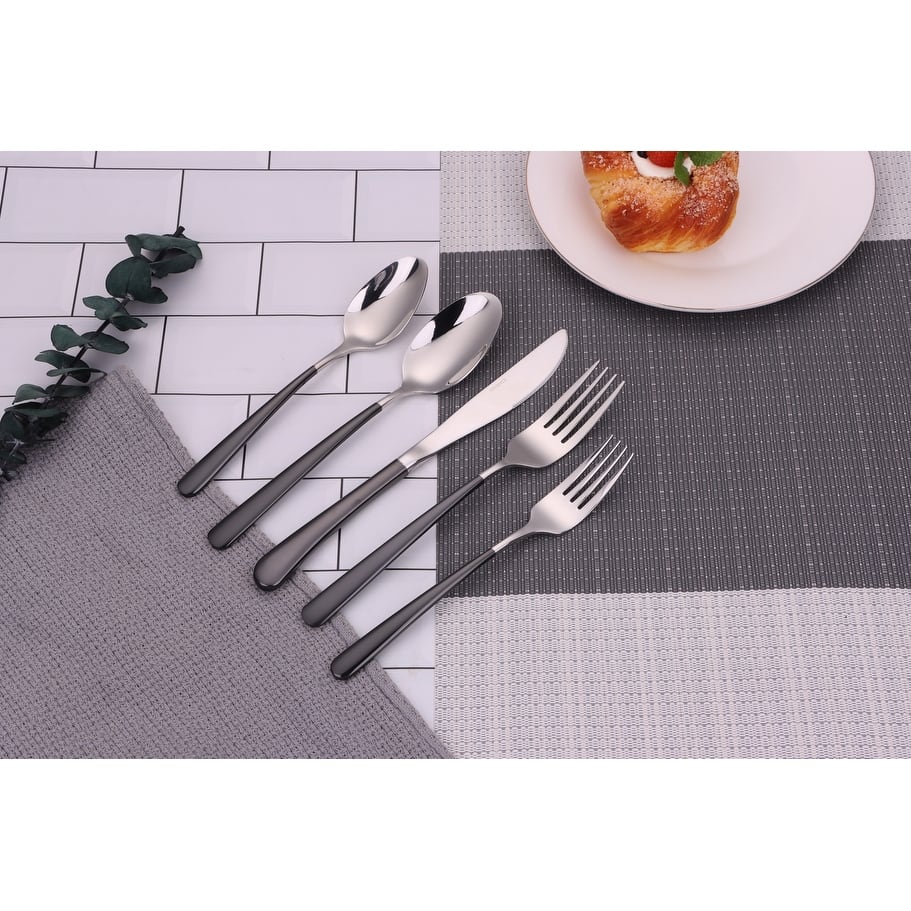 20 Pc Flatware Set Silver With Black Handles - Service For 4