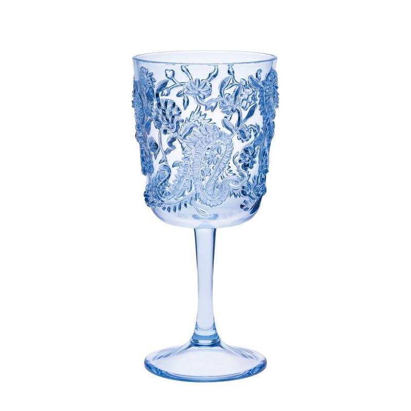 Paisley Plastic Wine Glasses Set of 4 (13oz), BPA Free Acrylic Wine Glass Set - blue