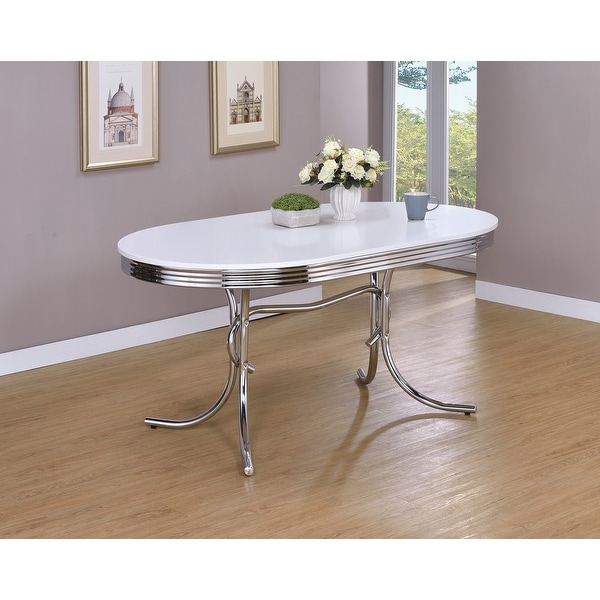 Parlisse White And Chrome Oval Dining Table Overstock 33989051