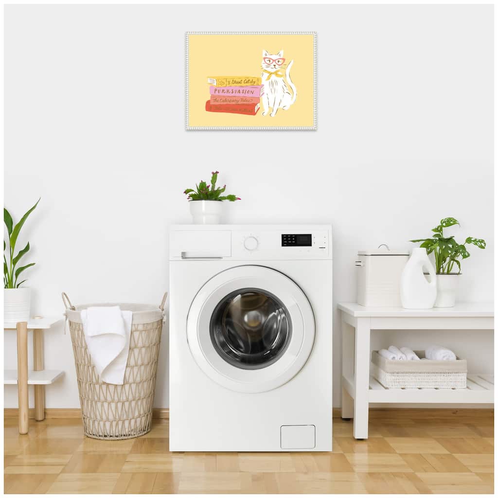 Kate and Laurel Book Lover Cat 4 by Krissy Mast Framed Canvas Wall Art Print