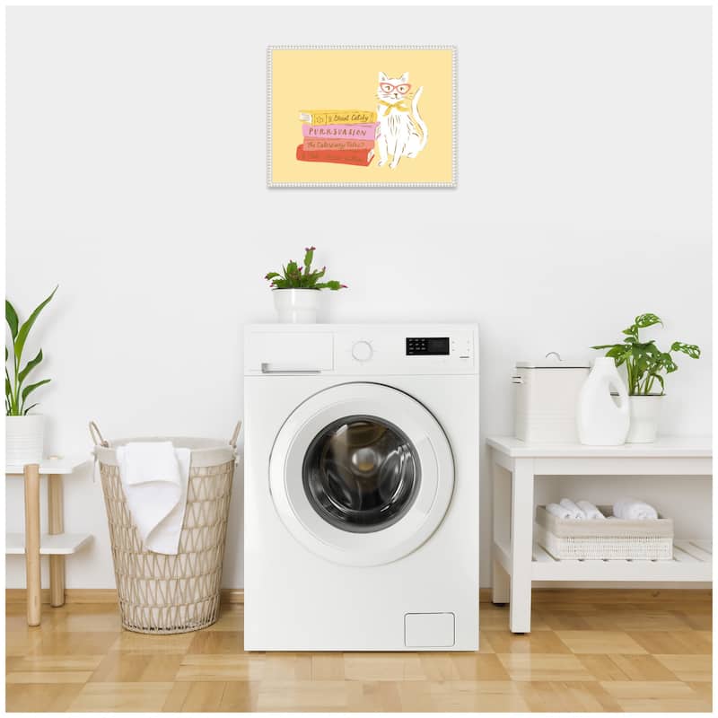 Kate and Laurel Book Lover Cat 4 by Krissy Mast Framed Canvas Wall Art Print