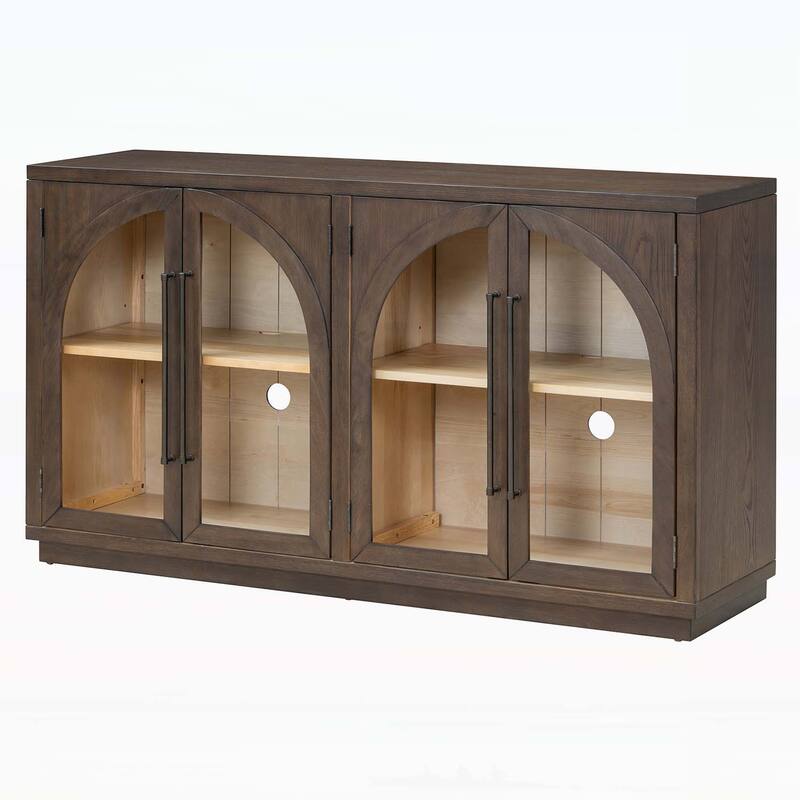 4-Door Large Storage Sideboard Buffet Cabinet with Glass Doors and Arched Design