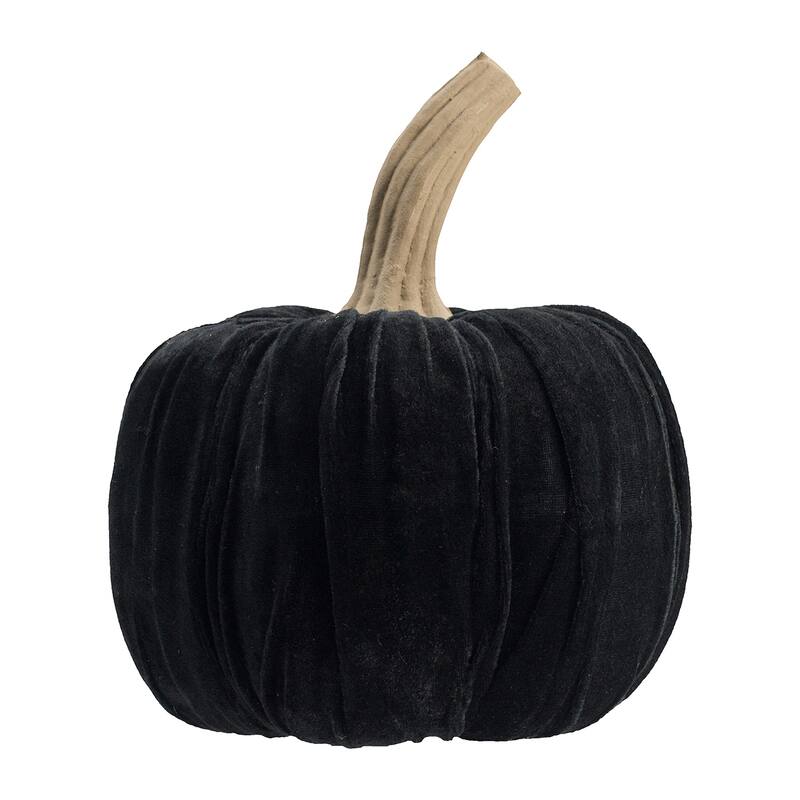 Set of 2, 9.5" Black Velvet Pumpkin Large, for Holiday Halloween Decor