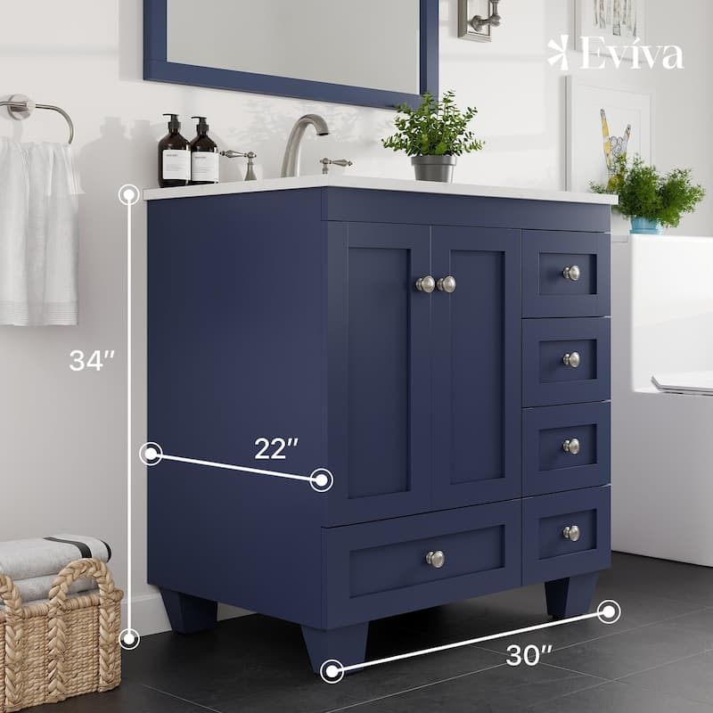 Eviva Acclaim 30"W x 22"D Bath Vanity with Carrara Quartz Top