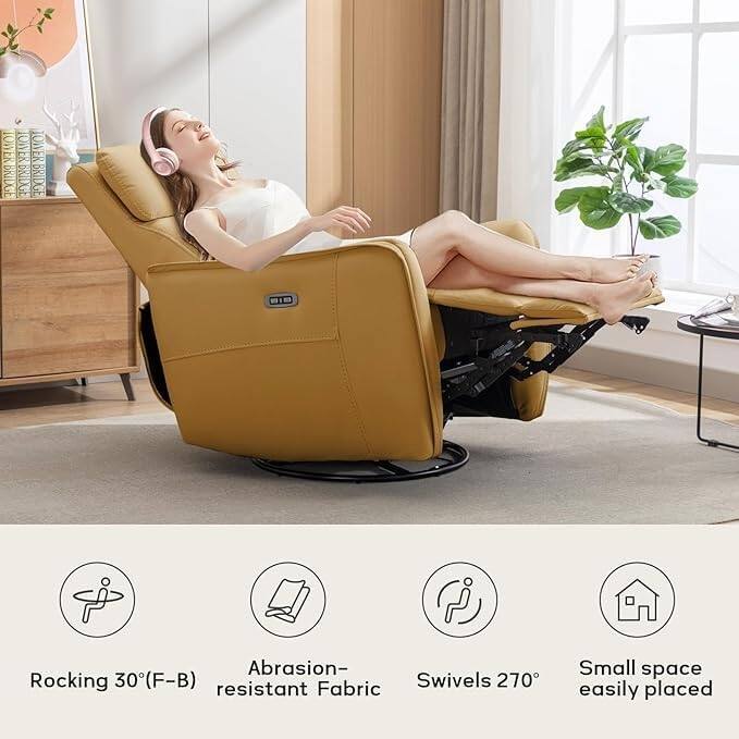 32.3'' Wide Power Swivel Rocker Recliner Chairwith USB Ports