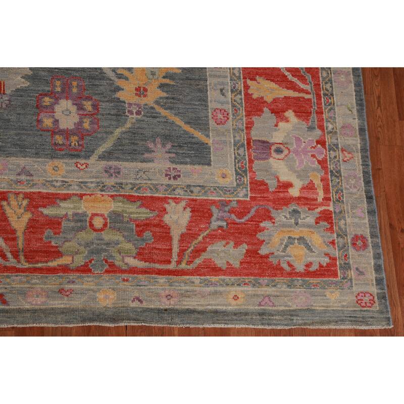 Hand Knotted Oriental 100% Wool Carpet Transitional All-Over Navy Blue & Blues Oushak Area Rug - 13' 9'' X 10' 2''