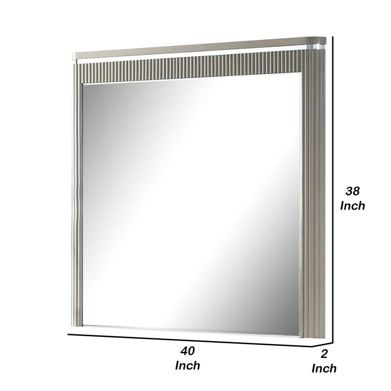 Gema Dresser Mirror, 38 Inch Light Gray Wood, Reeded Design, Silver Accents - Grey