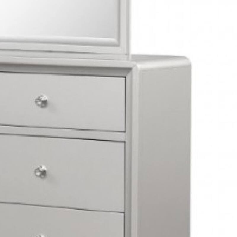 Broy Wide Dresser, 6 Drawers w Crystal Knobs, Champagne Gray Wood