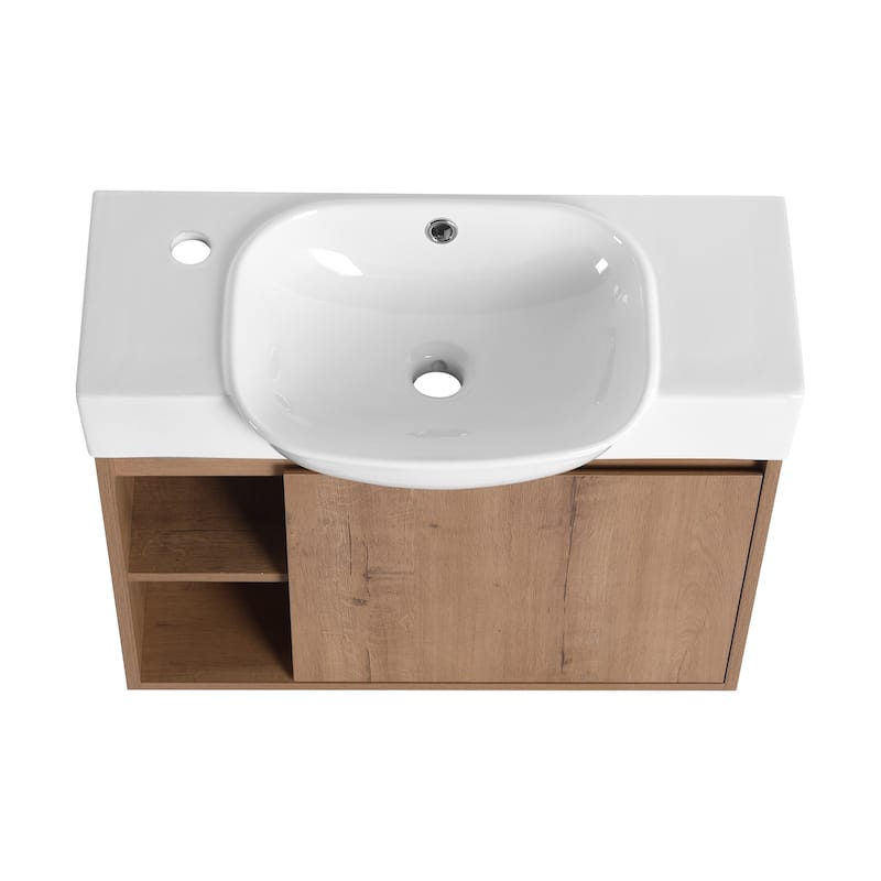 26'' Wall-Mounted Bathroom Vanity with White Ceramic Sink & Soft-Close Door