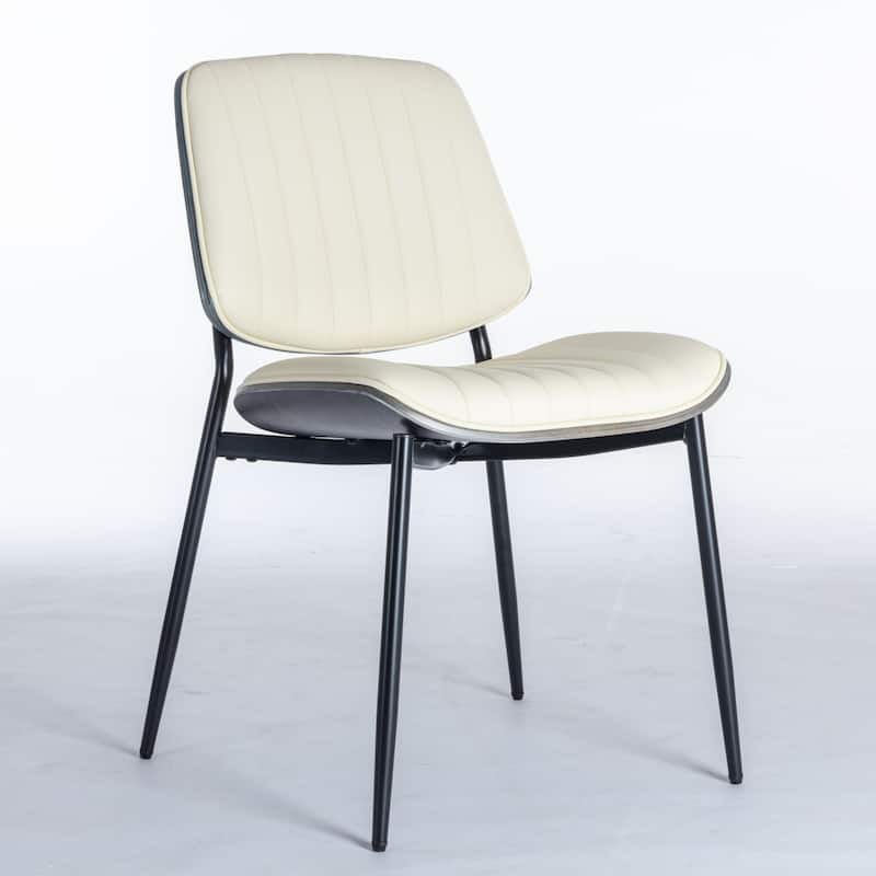 Roomfitters Mid-Century Modern Dining Chairs Set of 2, Faux Leather Upholstered Walnut Bentwood Dining Chairs with Metal Legs