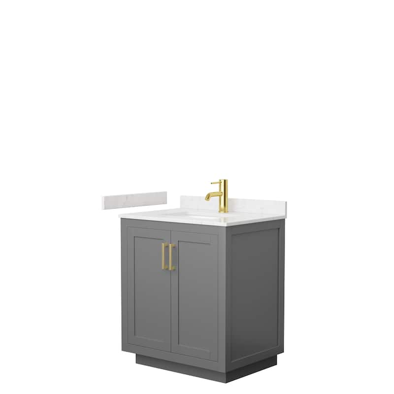 Miranda Single Vanity Set, Cultured Marble Top, No Mirror - 30-Inch Single - Dark Gray, Gold Trim, Carrara Cultured Marble Top