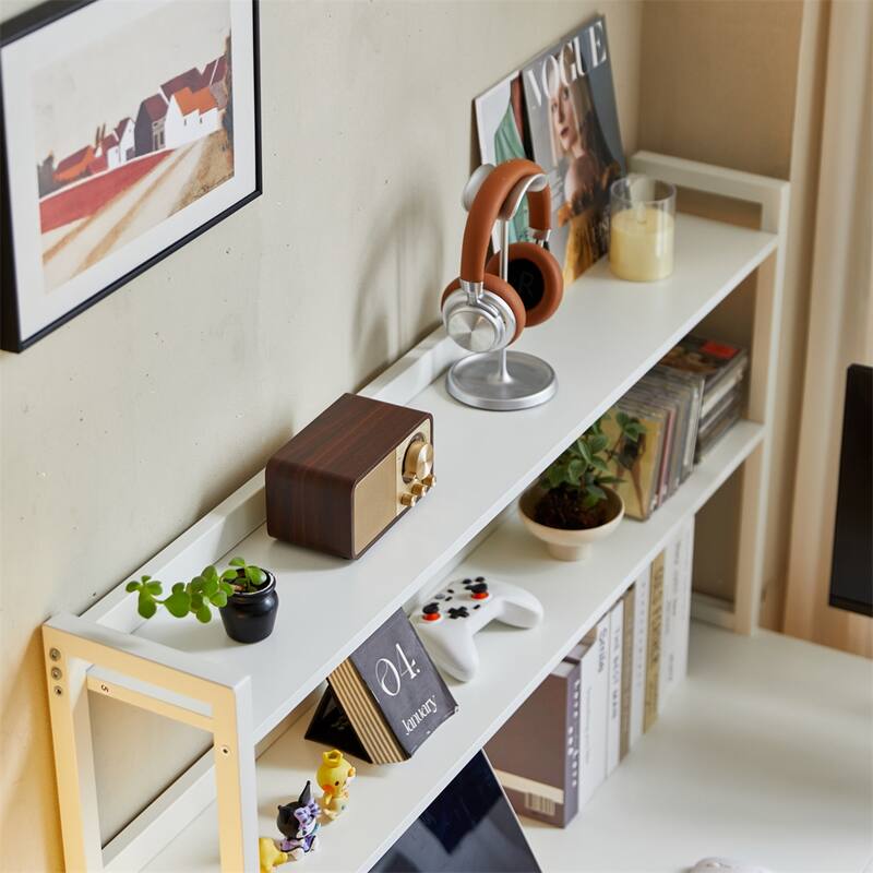94.5" L Shape Home Office Desk with Storage Shelves and Stool