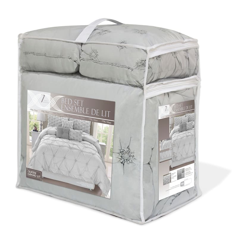 Chateau Grey 7-piece Elegant Pleated Designer Comforter Set