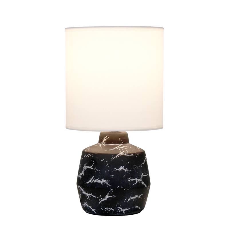 Modern Ceramic Table Lamp with Fabric Drum Shade Compact Marble Inspired Design - 7.09” x 7.09” x 13.30” - Black