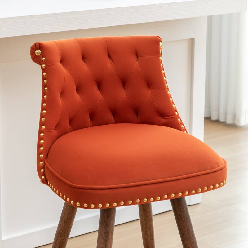 Set of 2 Button-Tufted Counter Stools with Nailhead Trim