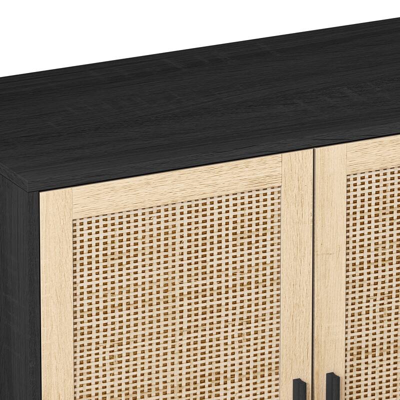 4-Door Rattan Storage Cabinet Storage Cabinet Black Console Cabinet