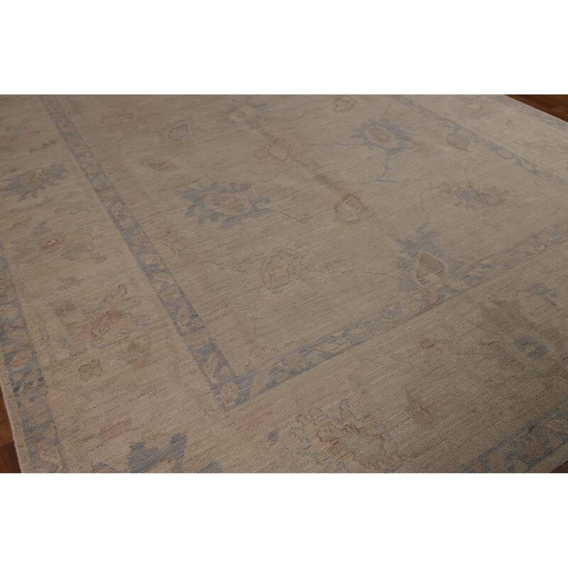 Vegetable Dye Beige Oushak Turkish Rug Handmade Wool Carpet - 9'1"x 12'3"