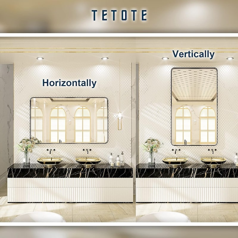 TETOTE Bathroom Vanity Mirror Modern Metal Frame Wall Mounted