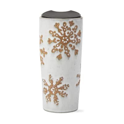 Winter Snowflake Travel Mug Stoneware Silicone Gasket Stoneware Lid 16 oz