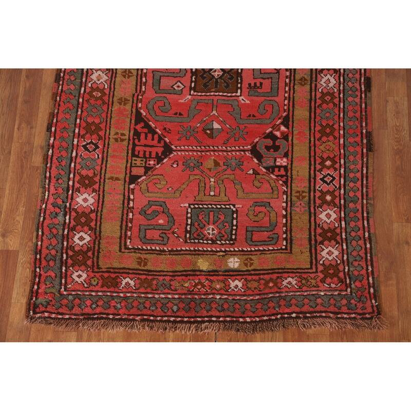 Vegetable Dye Kazak Oriental Antique Runner Rug Handmade Wool Carpet - 4'3" x 10'10"